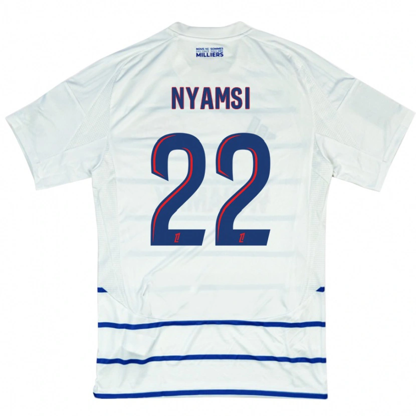 Danxen Hombre Camiseta Gerzino Nyamsi #22 Blanco Azul 2ª Equipación 2024/25 La Camisa