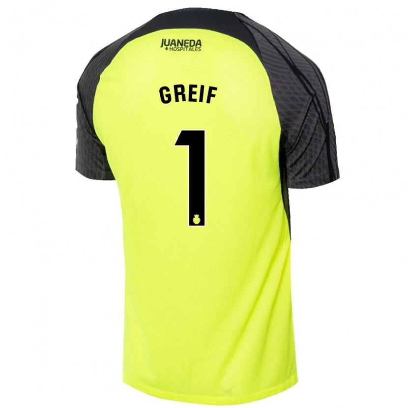 Danxen Hombre Camiseta Dominik Greif #1 Verde Fluorescente Negro 2ª Equipación 2024/25 La Camisa