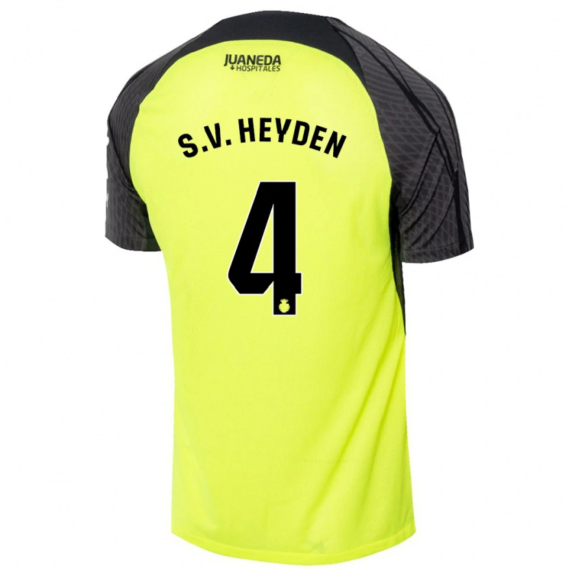 Danxen Hombre Camiseta Siebe Van Der Heyden #4 Verde Fluorescente Negro 2ª Equipación 2024/25 La Camisa