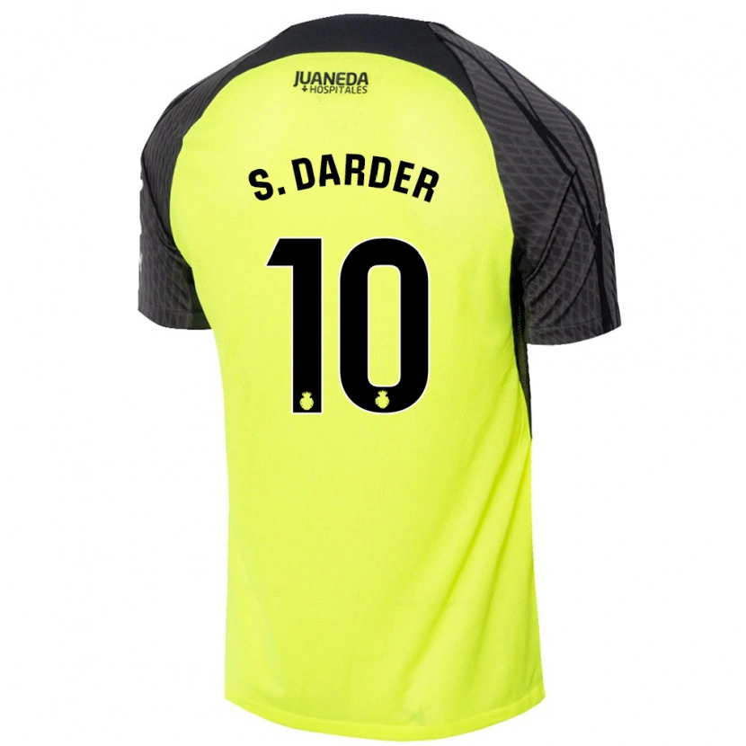 Danxen Hombre Camiseta Sergi Darder #10 Verde Fluorescente Negro 2ª Equipación 2024/25 La Camisa