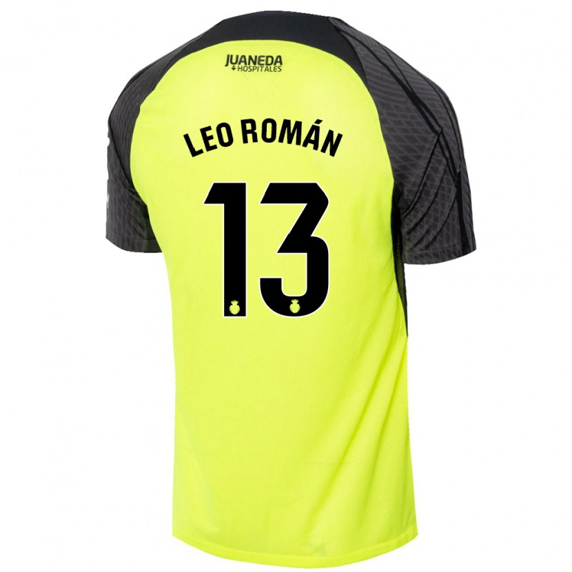 Danxen Hombre Camiseta Leo Román #13 Verde Fluorescente Negro 2ª Equipación 2024/25 La Camisa