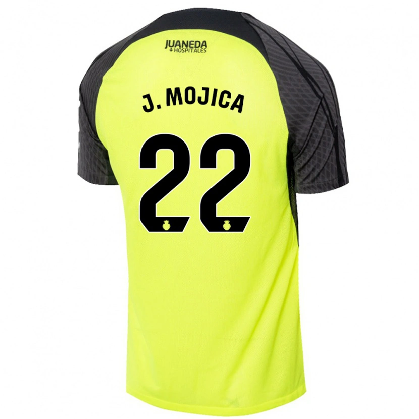 Danxen Hombre Camiseta Johan Mojica #22 Verde Fluorescente Negro 2ª Equipación 2024/25 La Camisa