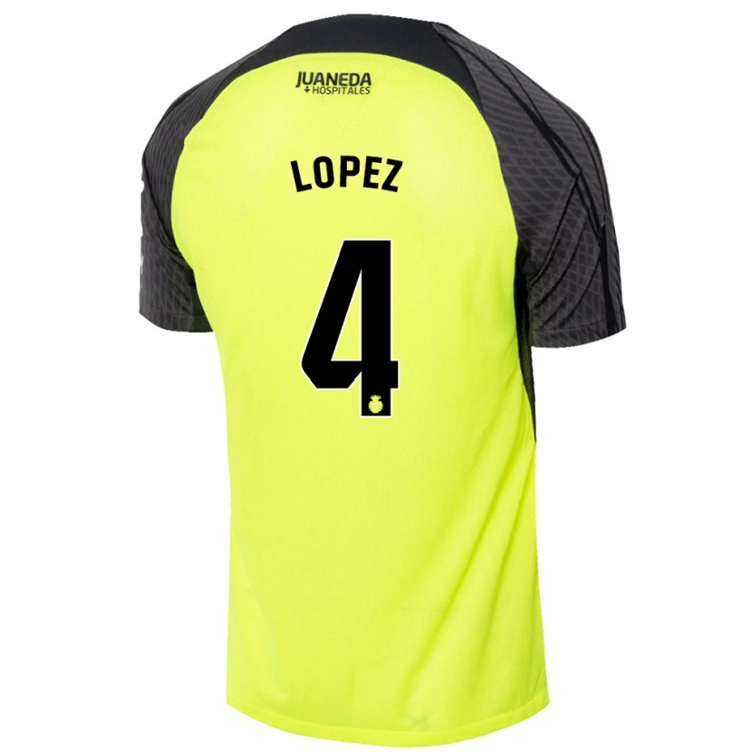 Danxen Hombre Camiseta David López #4 Verde Fluorescente Negro 2ª Equipación 2024/25 La Camisa