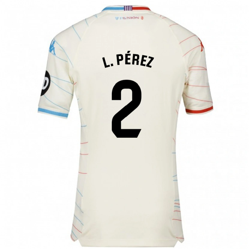 Danxen Hombre Camiseta Luis Pérez #2 Blanco Rojo Azul 2ª Equipación 2024/25 La Camisa