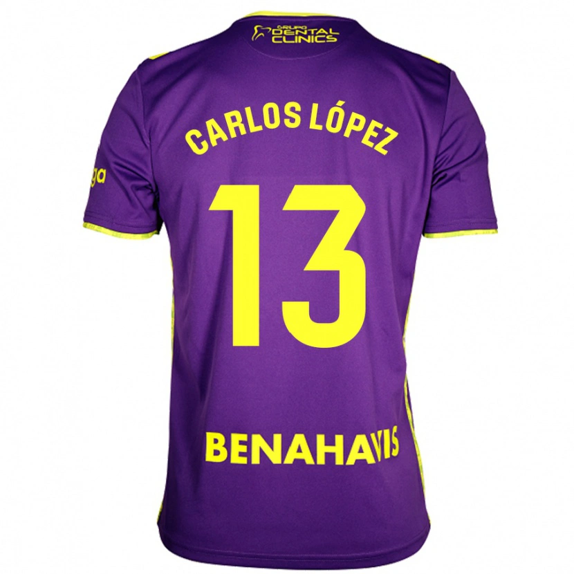 Danxen Hombre Camiseta Carlos López #13 Púrpura Amarillo 2ª Equipación 2024/25 La Camisa