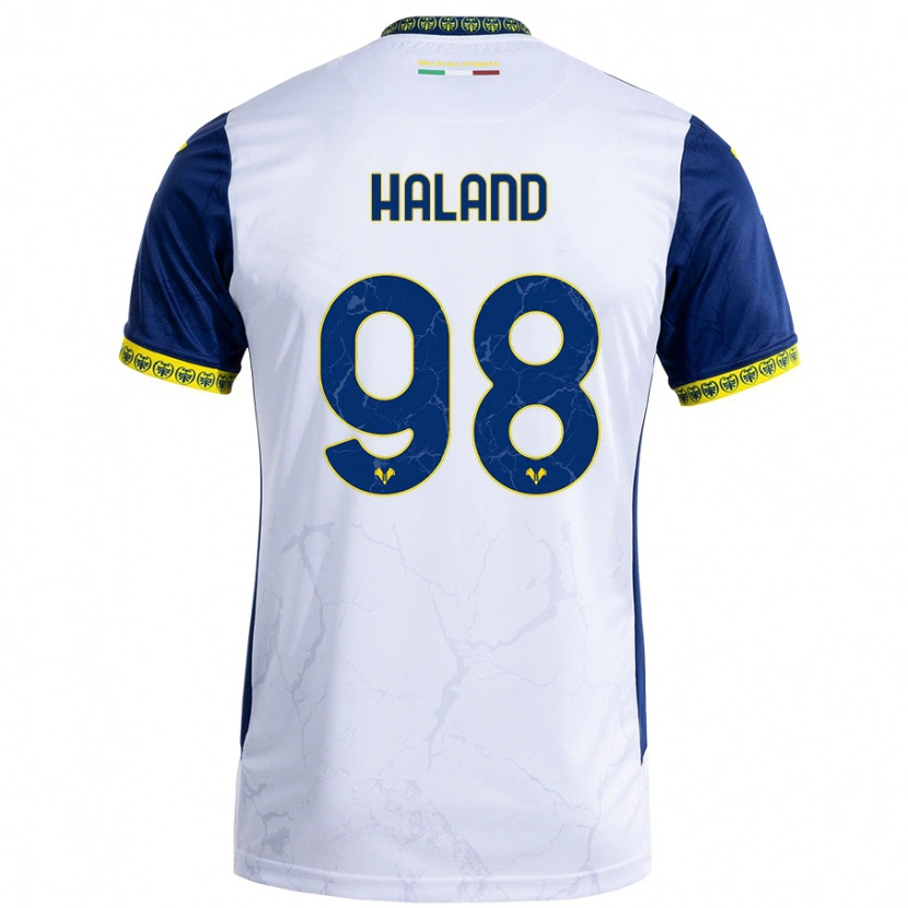 Danxen Hombre Camiseta Benedicte Iversen Håland #98 Blanco Azul 2ª Equipación 2024/25 La Camisa