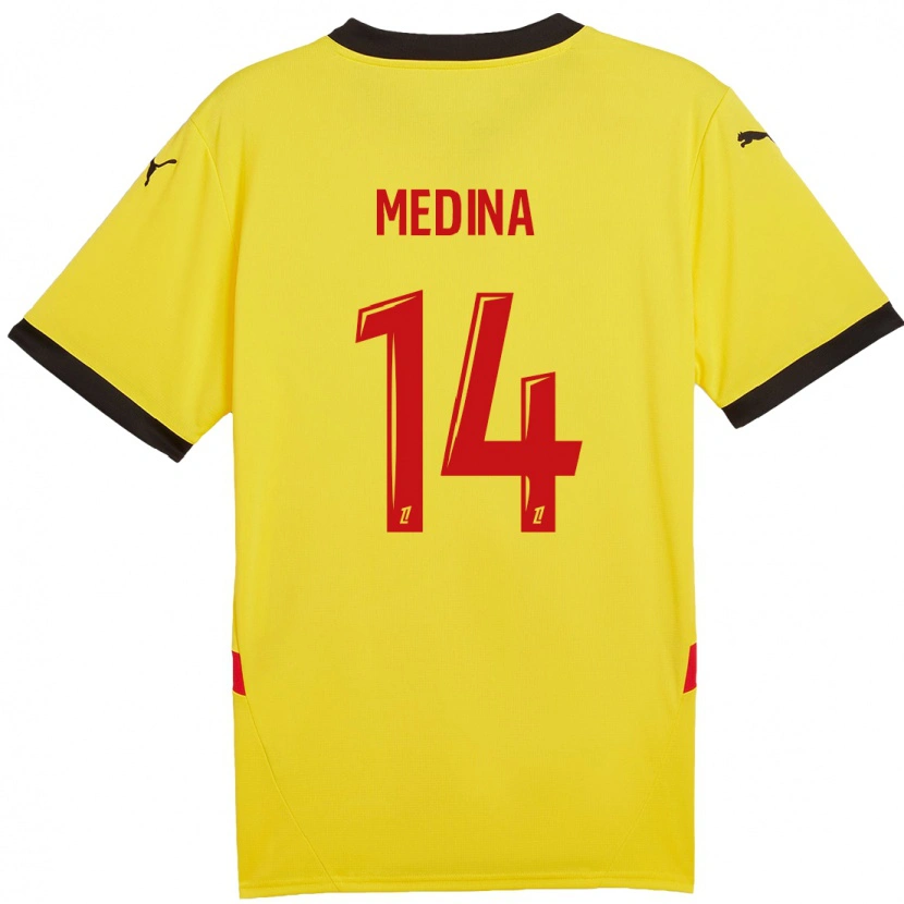 Danxen Mujer Camiseta Facundo Medina #14 Amarillo Rojo 1ª Equipación 2024/25 La Camisa