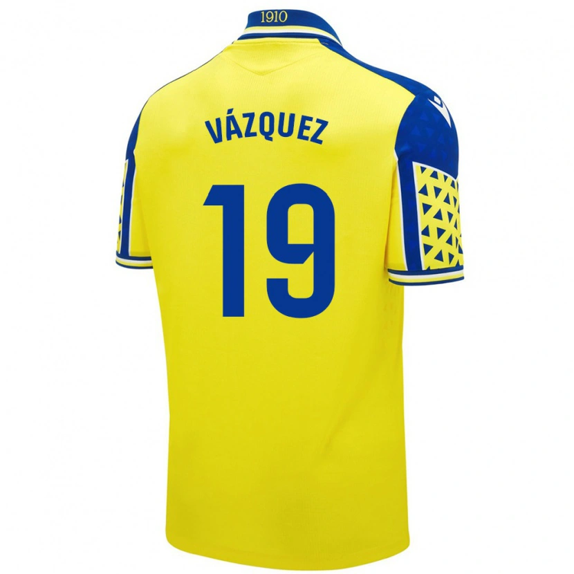 Danxen Mujer Camiseta Borja Vázquez #19 Amarillo Azul 1ª Equipación 2024/25 La Camisa