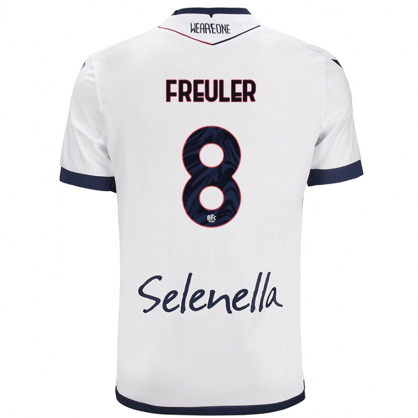 Danxen Mujer Camiseta Remo Freuler #8 Blanco Azul Real 2ª Equipación 2024/25 La Camisa