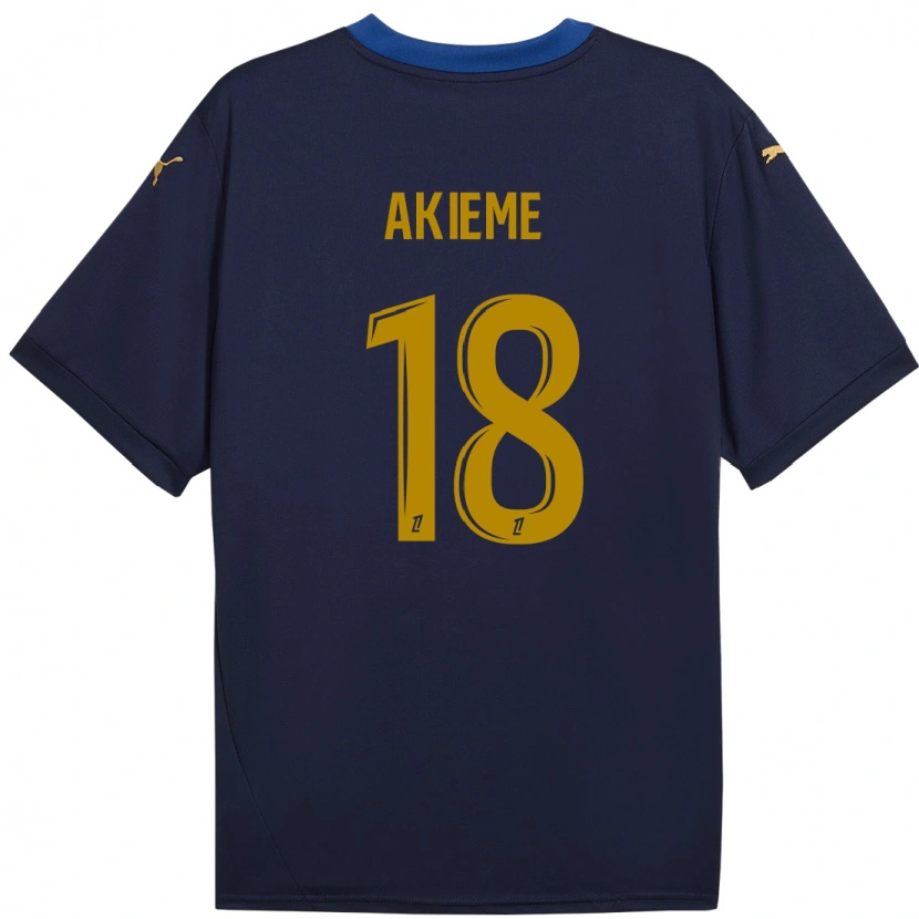 Danxen Mujer Camiseta Sergio Akieme #18 Azul Marino Dorado 2ª Equipación 2024/25 La Camisa