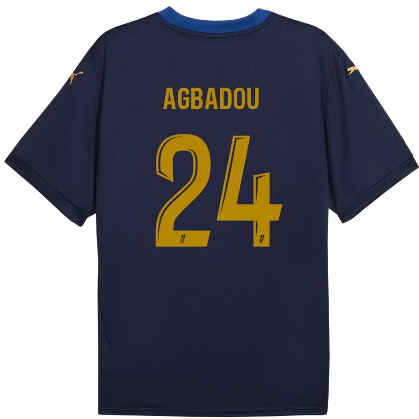 Danxen Mujer Camiseta Emmanuel Agbadou #24 Azul Marino Dorado 2ª Equipación 2024/25 La Camisa