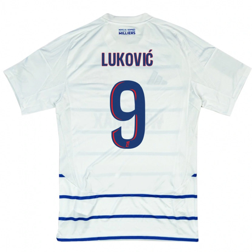 Danxen Mujer Camiseta Milos Lukovic #9 Blanco Azul 2ª Equipación 2024/25 La Camisa