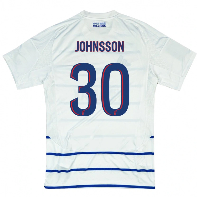 Danxen Mujer Camiseta Karl-Johan Johnsson #30 Blanco Azul 2ª Equipación 2024/25 La Camisa