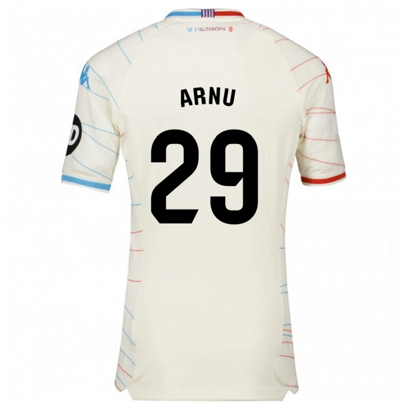 Danxen Mujer Camiseta Adrián Arnu #29 Blanco Rojo Azul 2ª Equipación 2024/25 La Camisa