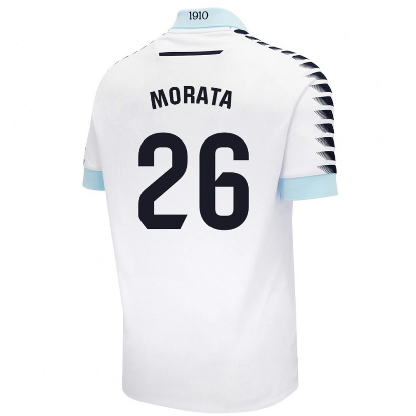 Danxen Mujer Camiseta Álex Morata #26 Blanco Azul 2ª Equipación 2024/25 La Camisa