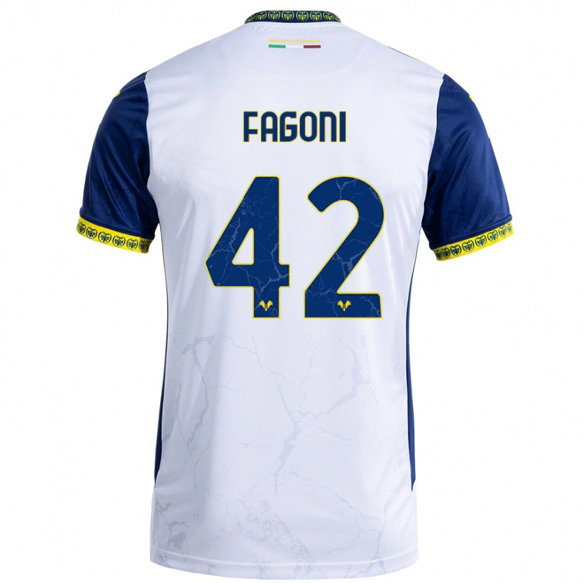 Danxen Mujer Camiseta Marco Fagoni #42 Blanco Azul 2ª Equipación 2024/25 La Camisa