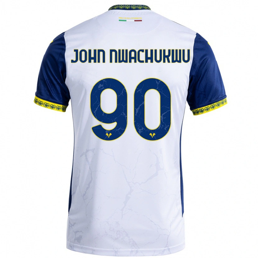 Danxen Mujer Camiseta Samuel John Nwachukwu #90 Blanco Azul 2ª Equipación 2024/25 La Camisa