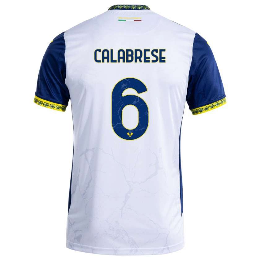 Danxen Mujer Camiseta Nicolò Calabrese #6 Blanco Azul 2ª Equipación 2024/25 La Camisa