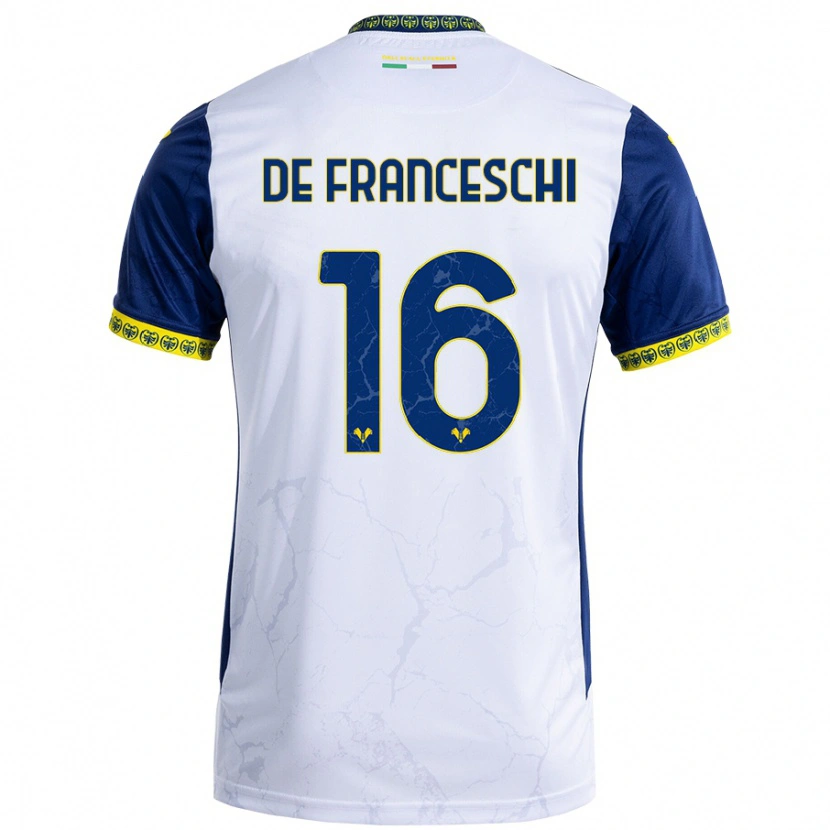 Danxen Mujer Camiseta Edoardo De Franceschi #16 Blanco Azul 2ª Equipación 2024/25 La Camisa