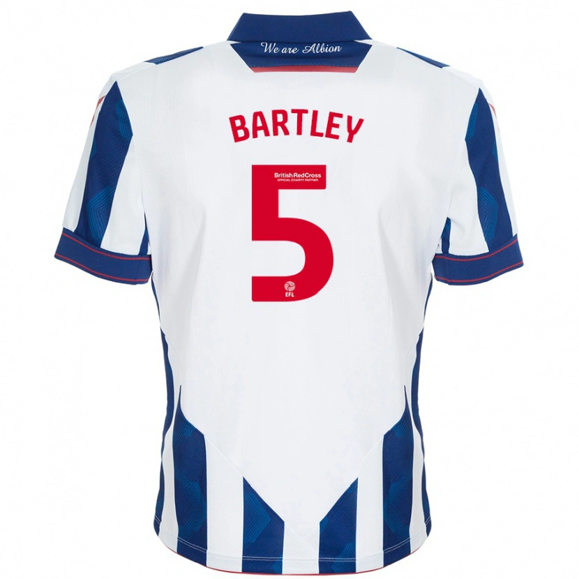 Danxen Niño Camiseta Kyle Bartley #5 Blanco Azul Oscuro 1ª Equipación 2024/25 La Camisa