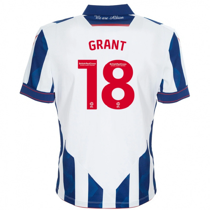 Danxen Niño Camiseta Karlan Grant #18 Blanco Azul Oscuro 1ª Equipación 2024/25 La Camisa