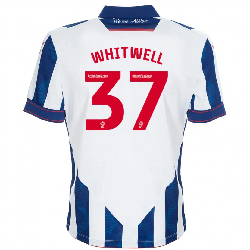 Danxen Niño Camiseta Harry Whitwell #37 Blanco Azul Oscuro 1ª Equipación 2024/25 La Camisa