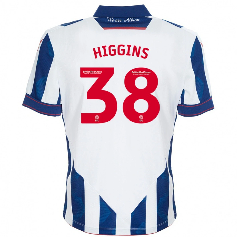 Danxen Niño Camiseta Akeel Higgins #38 Blanco Azul Oscuro 1ª Equipación 2024/25 La Camisa