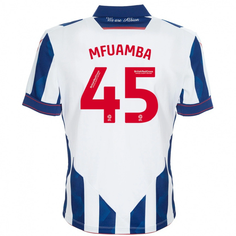 Danxen Niño Camiseta Kevin Mfuamba #45 Blanco Azul Oscuro 1ª Equipación 2024/25 La Camisa