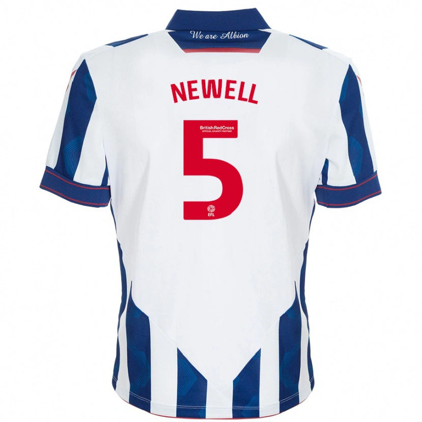 Danxen Niño Camiseta Lucy Newell #5 Blanco Azul Oscuro 1ª Equipación 2024/25 La Camisa