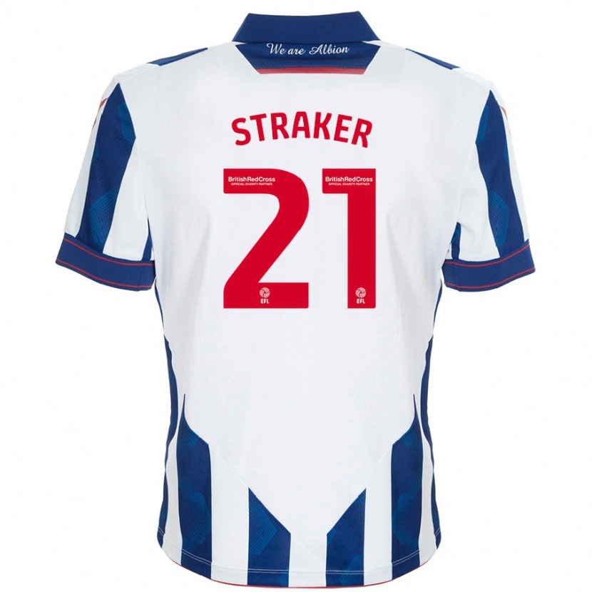 Danxen Niño Camiseta Jannelle Straker #21 Blanco Azul Oscuro 1ª Equipación 2024/25 La Camisa