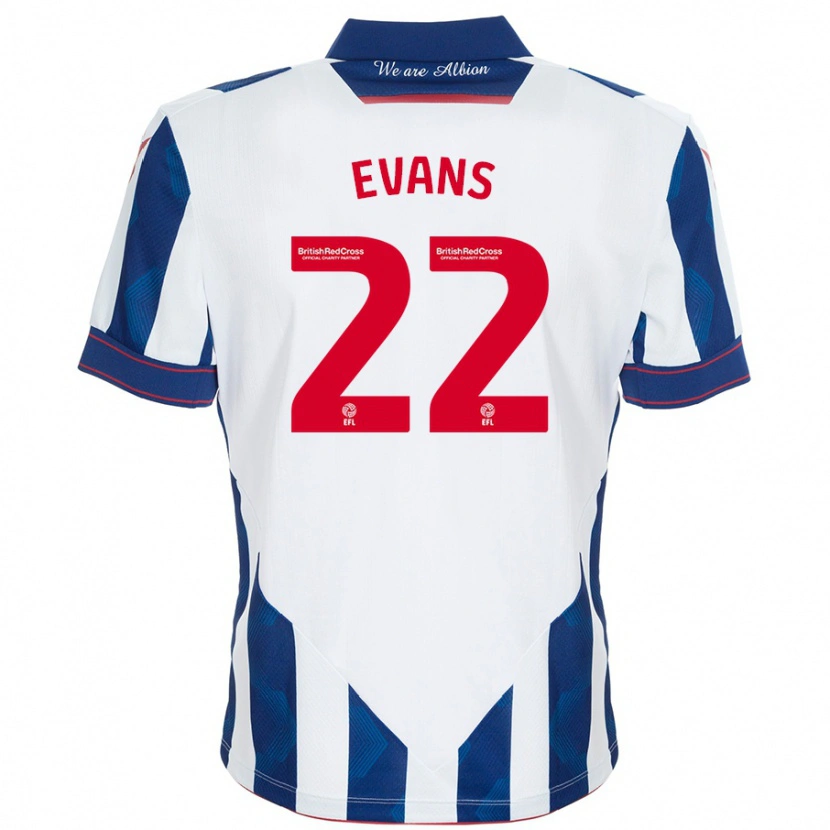 Danxen Niño Camiseta Kate Evans #22 Blanco Azul Oscuro 1ª Equipación 2024/25 La Camisa