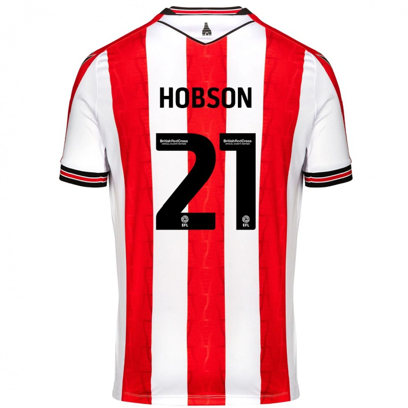 Danxen Niño Camiseta Elizabeth Hobson #21 Rojo Blanco 1ª Equipación 2024/25 La Camisa