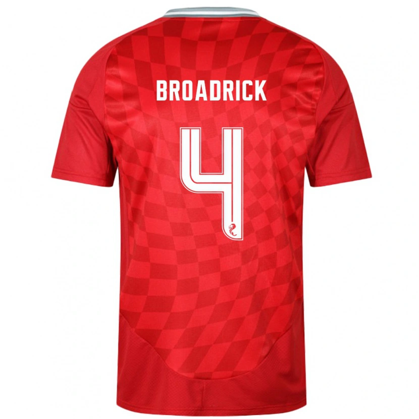 Danxen Niño Camiseta Jessica Broadrick #4 Rojo 1ª Equipación 2024/25 La Camisa