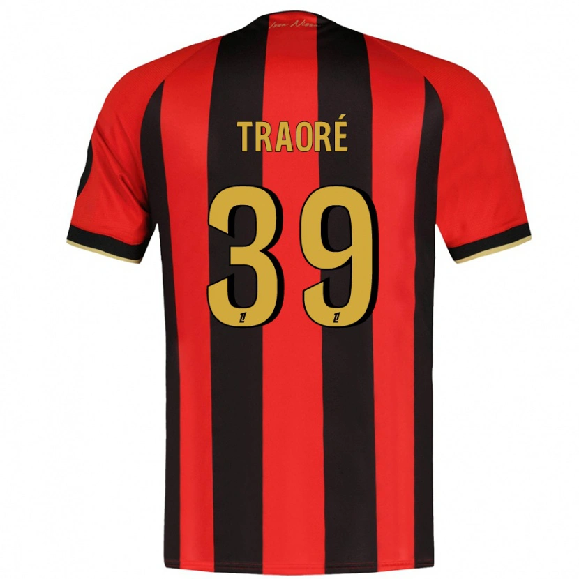 Danxen Niño Camiseta Daouda Traoré #39 Rojo Negro 1ª Equipación 2024/25 La Camisa