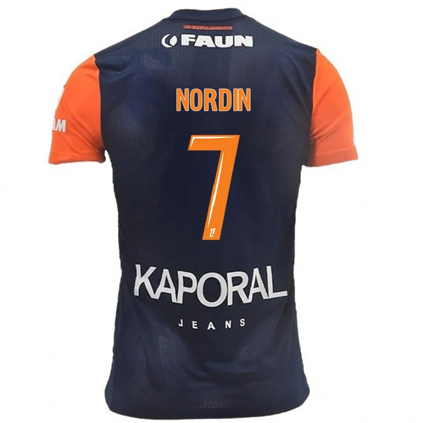 Danxen Niño Camiseta Arnaud Nordin #7 Azul Marino Naranja 1ª Equipación 2024/25 La Camisa