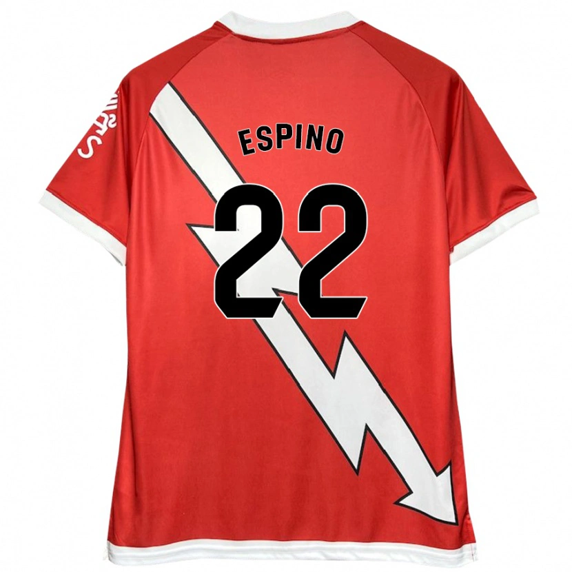 Danxen Niño Camiseta Alfonso Espino #22 Blanco Rojo 1ª Equipación 2024/25 La Camisa