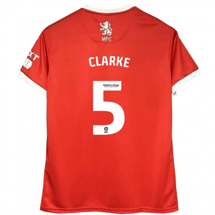 Danxen Niño Camiseta Matt Clarke #5 Rojo Blanco 1ª Equipación 2024/25 La Camisa