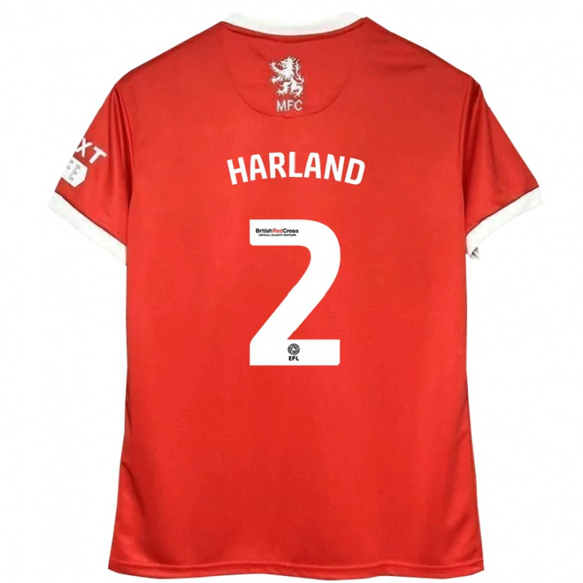 Danxen Niño Camiseta Jane Harland #2 Rojo Blanco 1ª Equipación 2024/25 La Camisa