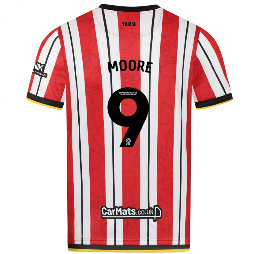 Danxen Niño Camiseta Kieffer Moore #9 Rojo Blanco Rayas 1ª Equipación 2024/25 La Camisa