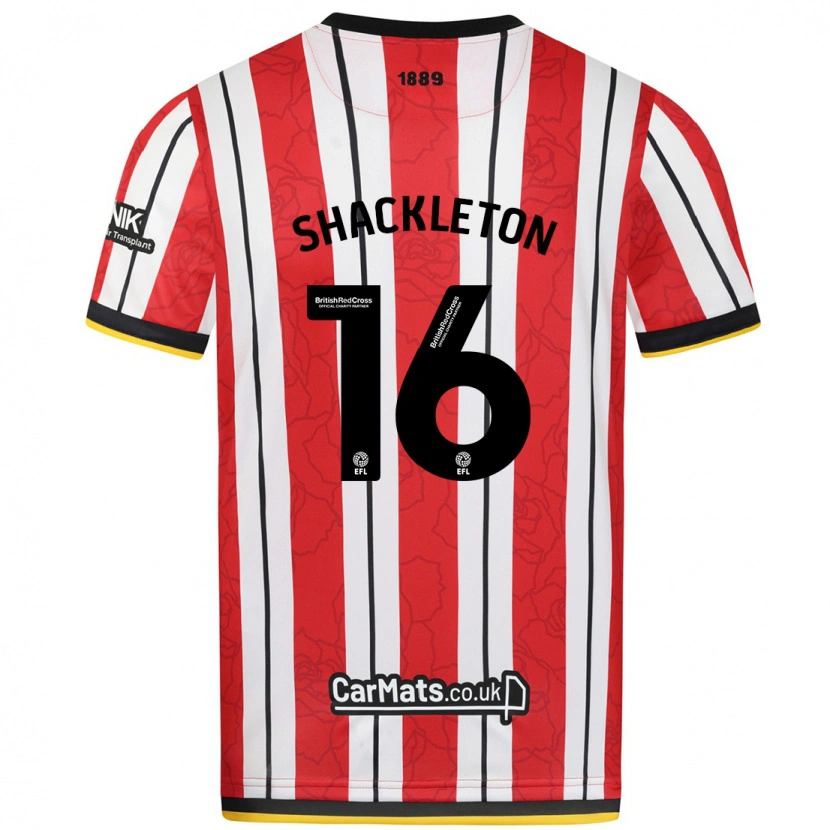 Danxen Niño Camiseta Jamie Shackleton #16 Rojo Blanco Rayas 1ª Equipación 2024/25 La Camisa