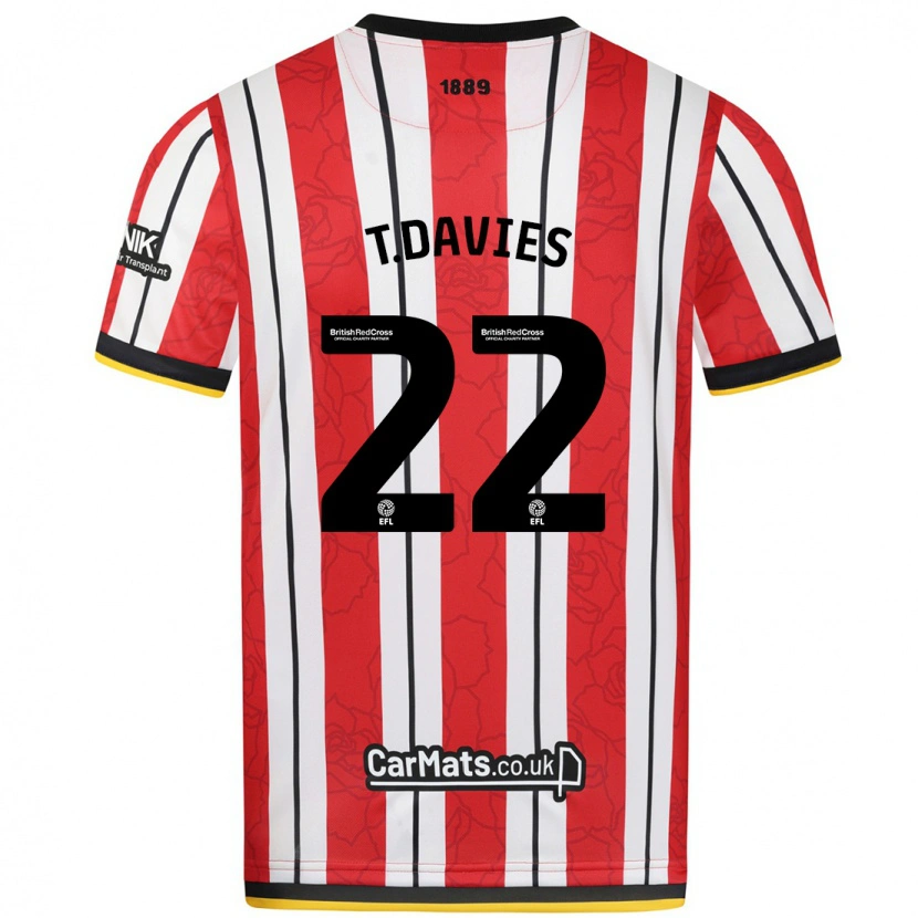 Danxen Niño Camiseta Tom Davies #22 Rojo Blanco Rayas 1ª Equipación 2024/25 La Camisa