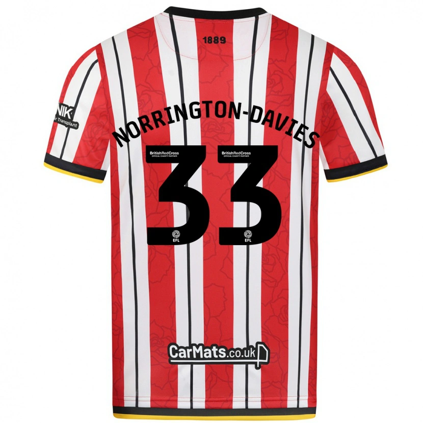 Danxen Niño Camiseta Rhys Norrington-Davies #33 Rojo Blanco Rayas 1ª Equipación 2024/25 La Camisa