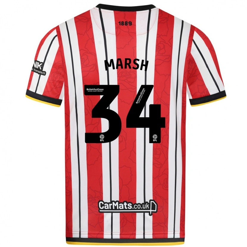 Danxen Niño Camiseta Louie Marsh #34 Rojo Blanco Rayas 1ª Equipación 2024/25 La Camisa