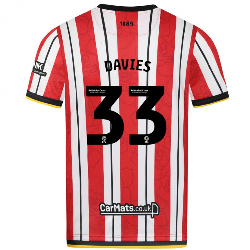 Danxen Niño Camiseta Bethan Davies #33 Rojo Blanco Rayas 1ª Equipación 2024/25 La Camisa