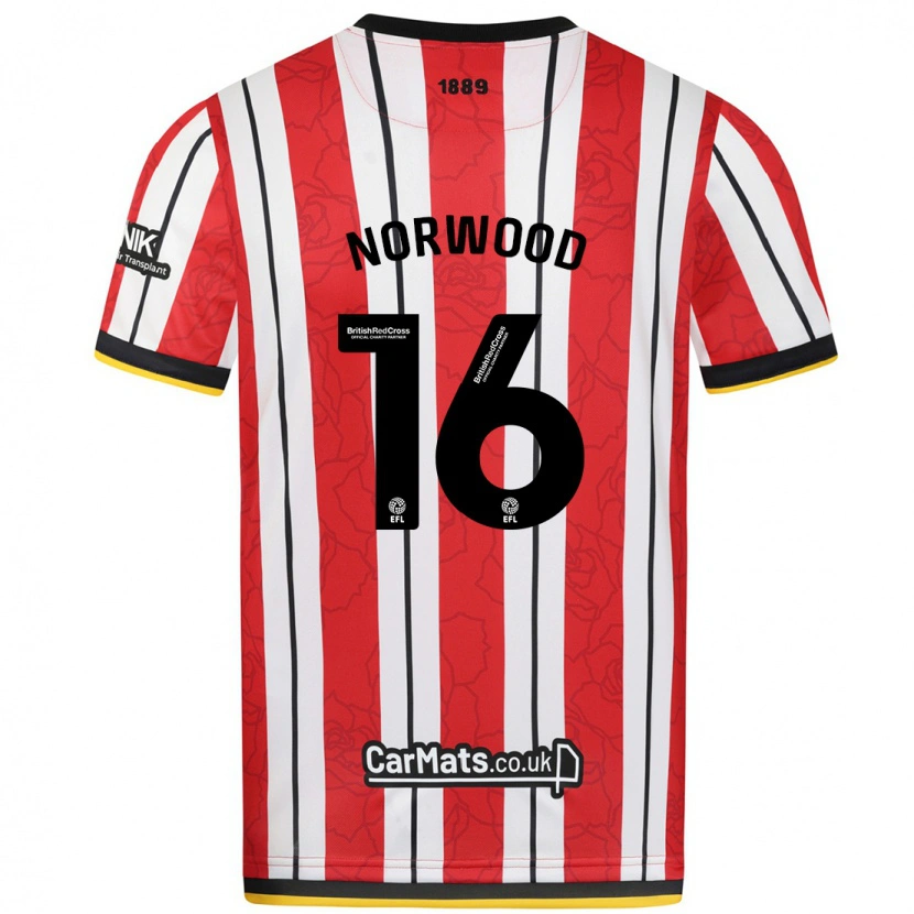 Danxen Niño Camiseta Oliver Norwood #16 Rojo Blanco Rayas 1ª Equipación 2024/25 La Camisa