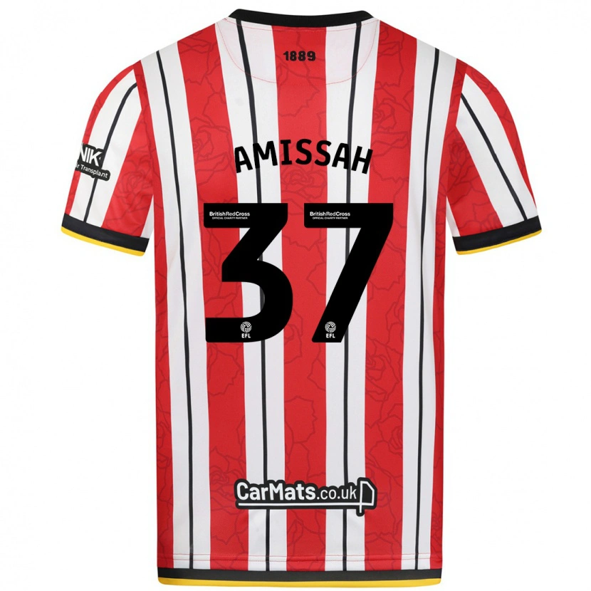 Danxen Niño Camiseta Jordan Amissah #37 Rojo Blanco Rayas 1ª Equipación 2024/25 La Camisa