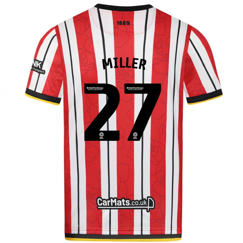 Danxen Niño Camiseta Lara Miller #27 Rojo Blanco Rayas 1ª Equipación 2024/25 La Camisa