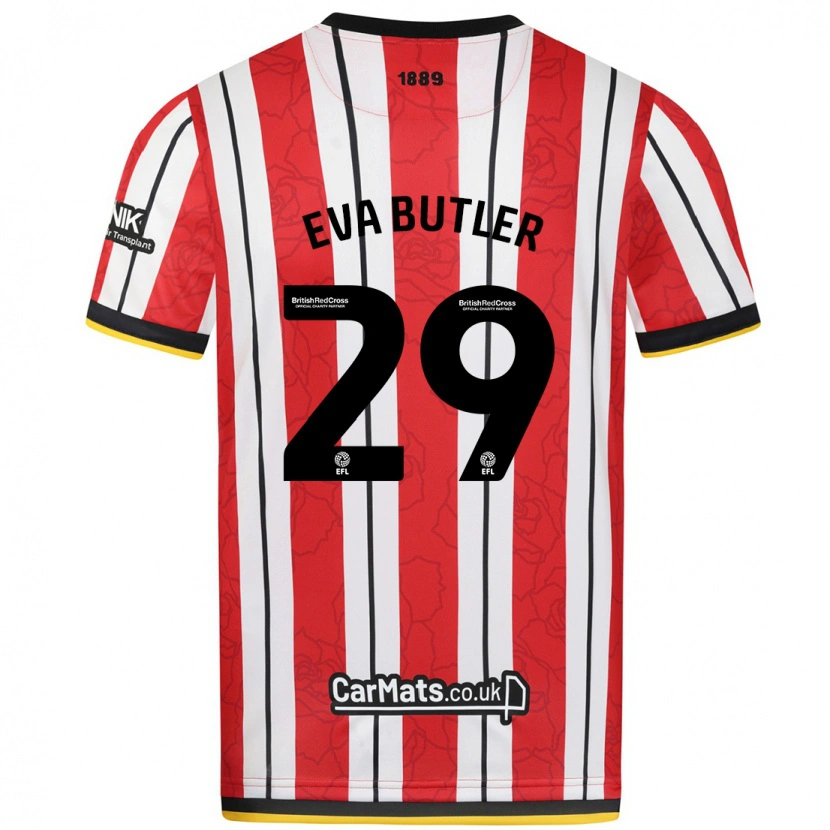 Danxen Niño Camiseta Eva Butler #29 Rojo Blanco Rayas 1ª Equipación 2024/25 La Camisa