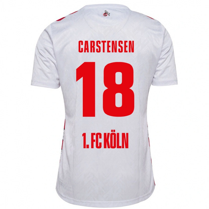 Danxen Niño Camiseta Rasmus Carstensen #18 Blanco Rojo 1ª Equipación 2024/25 La Camisa