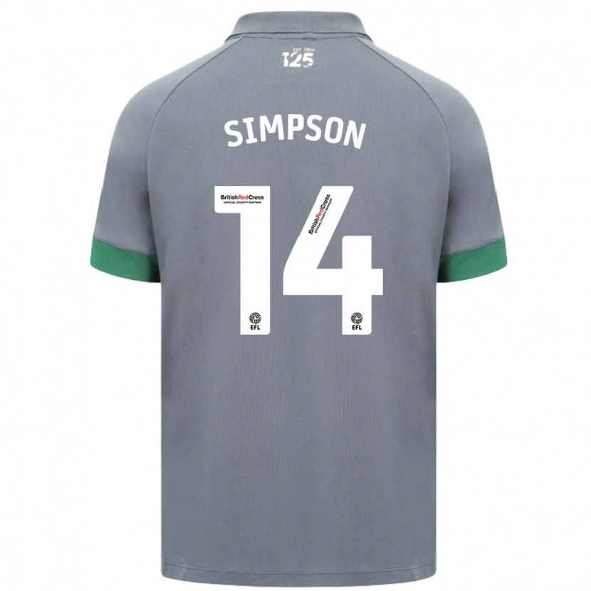 Danxen Niño Camiseta Jasmine Simpson #14 Gris Oscuro 2ª Equipación 2024/25 La Camisa